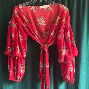 Red Floral Wrap Top